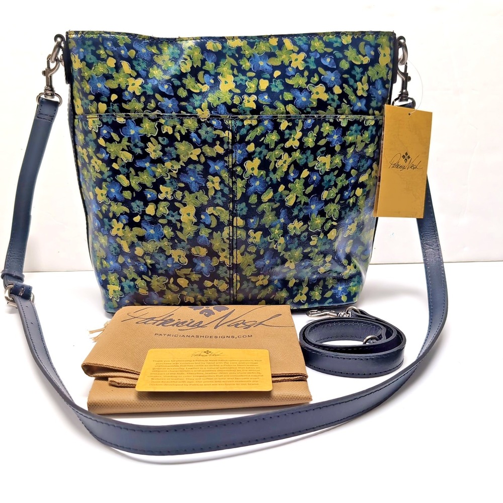 NEW Patricia Nash Harper Leather Tote Bag Convertible Straps Blue Floral NWT